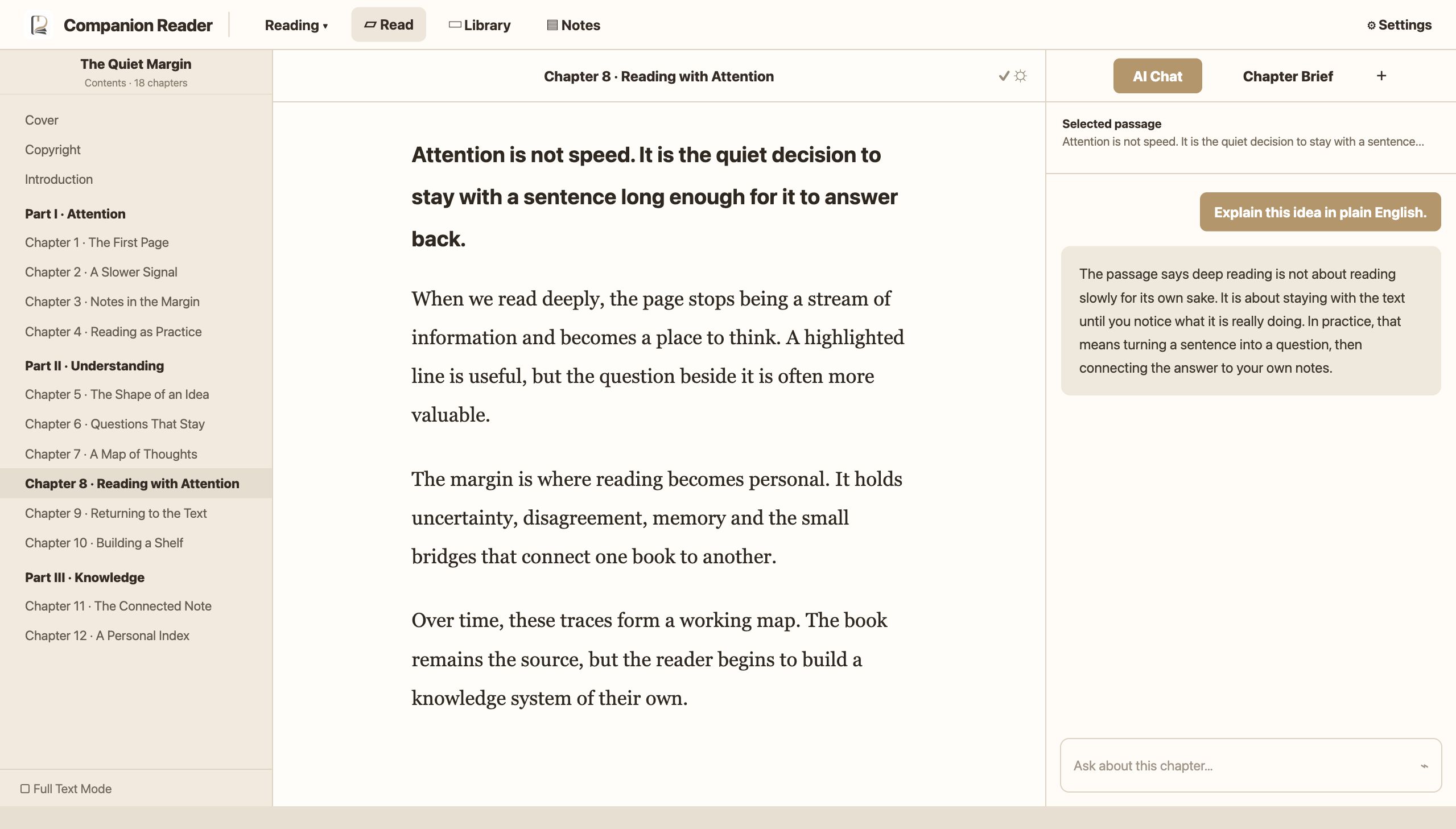 Companion Reader interface